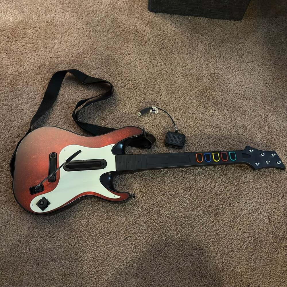 Guitar Hero 5 Wireless Guitar Red Controller PlayStation 3 W/ Dongle